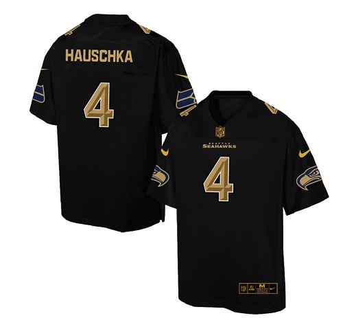 Men's Elite Steven Hauschka Nike Jersey Black - #4 Pro Line Gold Collection NFL Seattle Seahawks